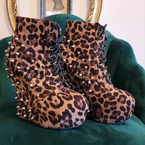 Spiked Leopard Print Booties